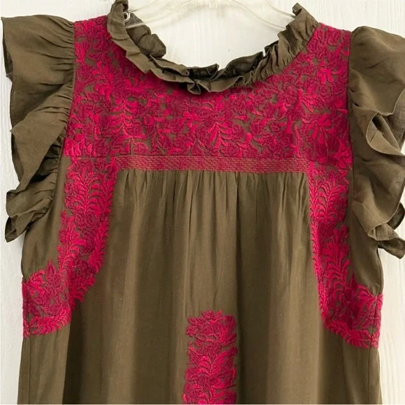 J. Marie Oaxaca Embroidered Floral
Olive Green Pink Ruffle Mini Dress Size M - Picture 3 of 11